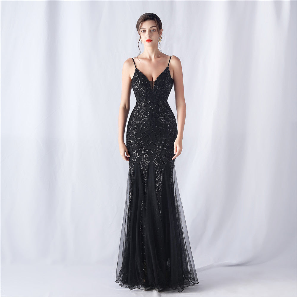 Floral Sequin Mesh High End Evening Dress