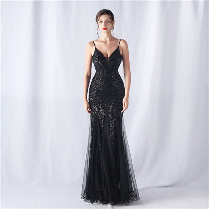 Floral Sequin Mesh High End Evening Dress