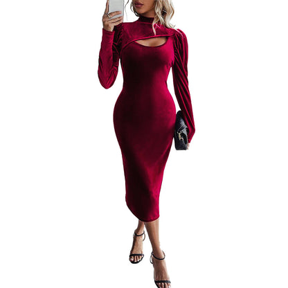 Sexy Sexy Velvet Design Chest Hollow Out Cutout Slim Slimming Sheath Dress