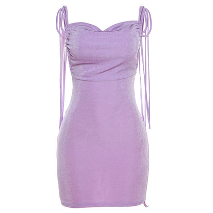 Vestido tubo plisado con cuello descubierto y espalda descubierta para mujer, sexy, de verano