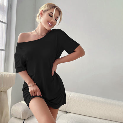 Women Clothing Round Neck Homewear Night Dress Summer Loose Comfortable Backless