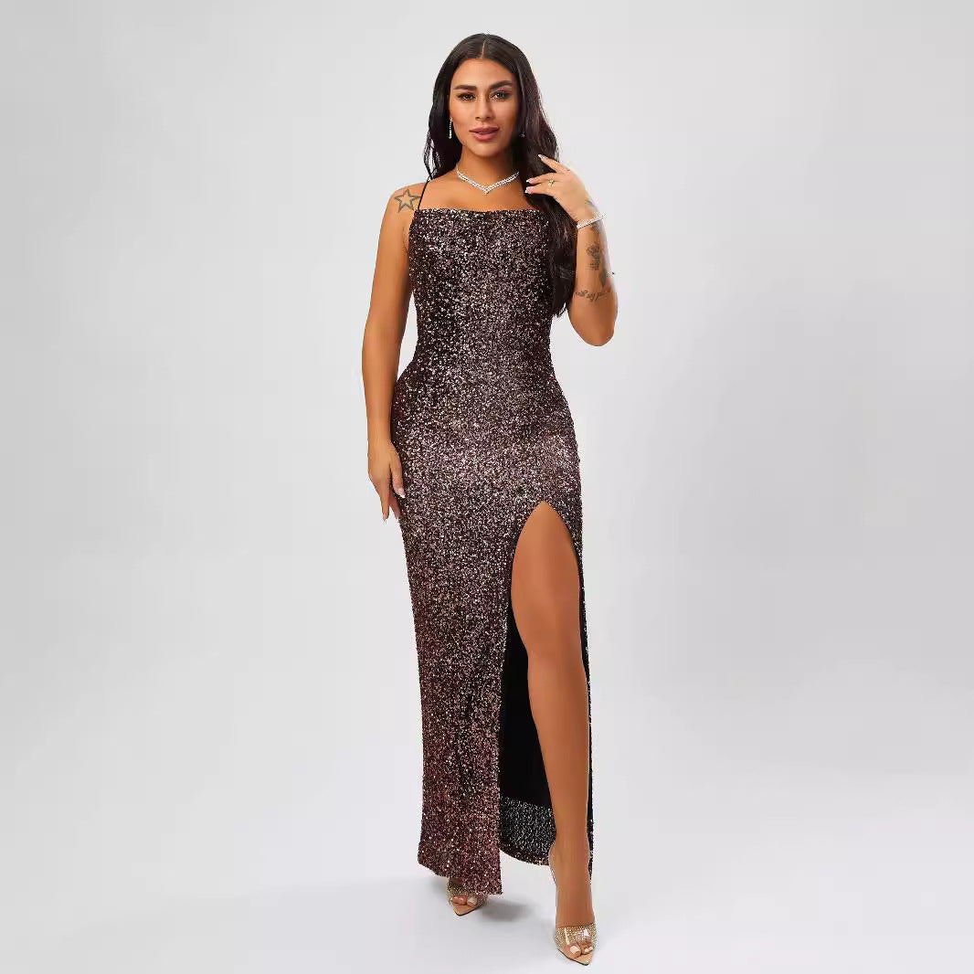 Sequin Formal Dress Autumn Winter Women Sexy Sleeveless Split Dress