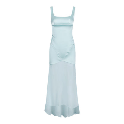 Vestido ajustado elegante de gasa satinada de alta calidad para mujer, vestido tipo vaina con superficie forjada y empalme de tirantes, vestido de fregona de primavera