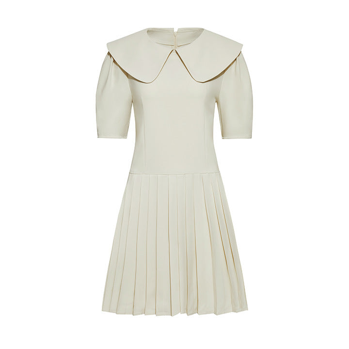 Robe plissée professionnelle à col de poupée Hepburn pour femme, mi-longue