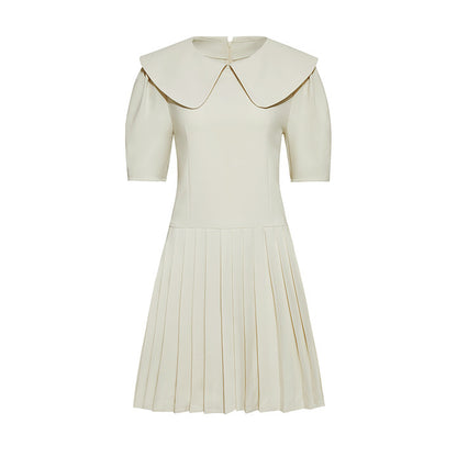 Robe plissée professionnelle à col de poupée Hepburn pour femme, mi-longue