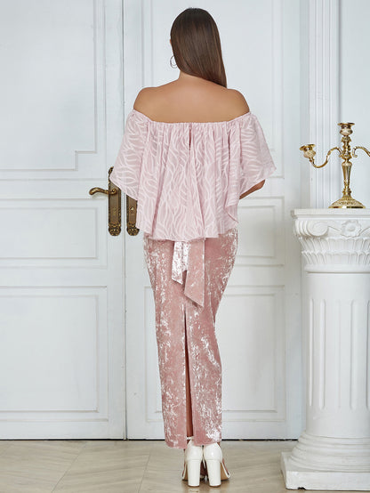 Robe de cocktail sexy en velours rose à volants et ceinture, automne