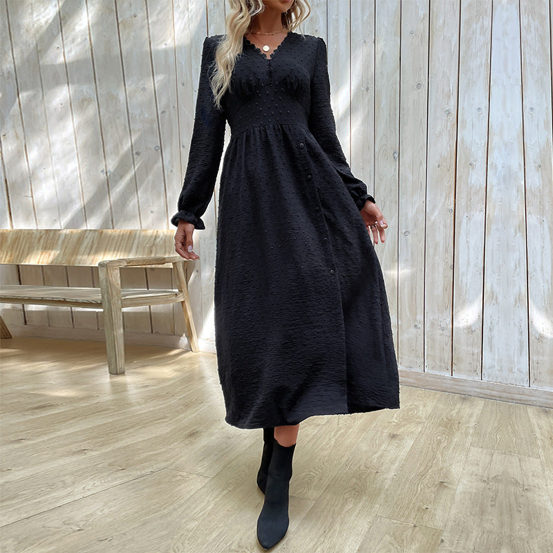 Vêtements d'automne pour femmes, robe noire à manches longues, robe fendue