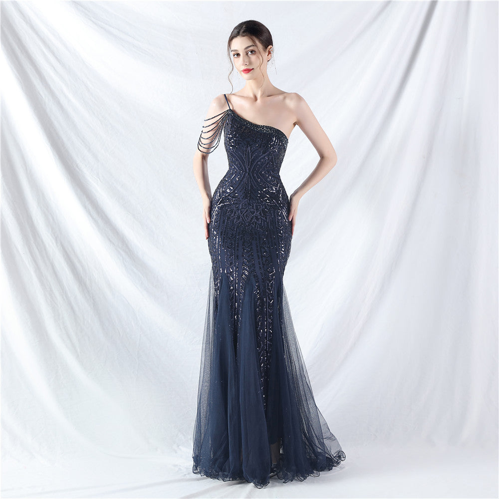 Dress Craft Beading Positioning Floral Sequin Stitching Mesh High-End Evening Dress