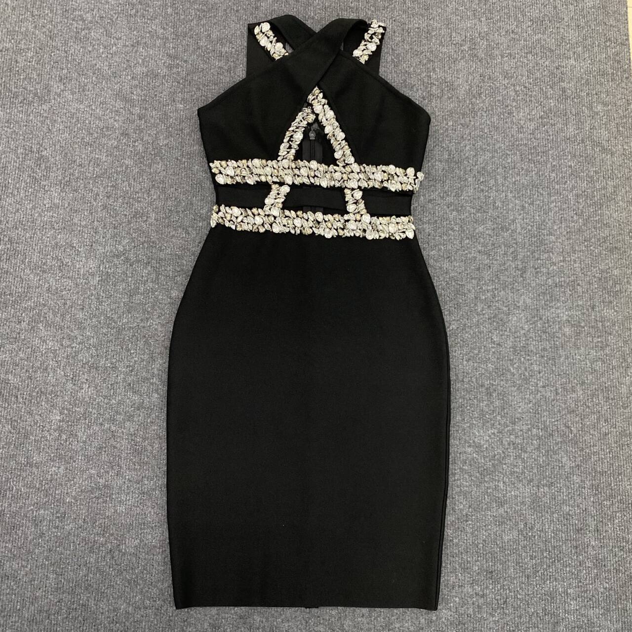 Robe une pièce Sexy à bandes ajourées avec strass, faite à la main, robe de soirée et de rassemblement