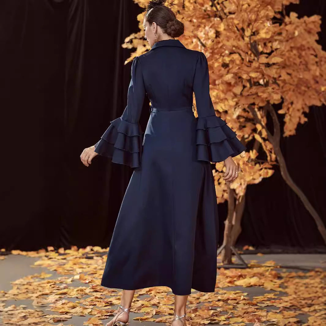 Robe trench-coat taille haute à double boutonnage pour femme automne hiver