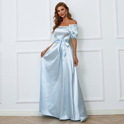 Robe de soirée de mariage élégante, col unique, mi-longue, haut de gamme, enveloppée sur la poitrine, robe trapèze pour femmes, robe de bal formelle