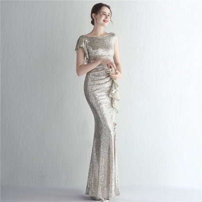 Sequ Glitter Ladies Cocktail Split Long Sequined Atmosphere Queen Dinner Fishtail Dress