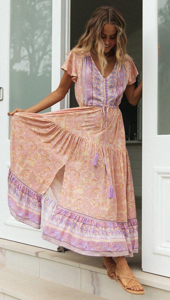 Vestido de vacaciones bohemio con estampado floral y un solo pecho para mujer Speed ​​Women Clothing