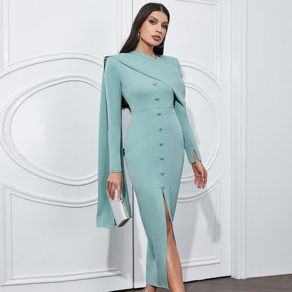 Robe Automne Hiver Irrégulière Asymétrique À Manches Longues Ruban Slim Fit Robe Femme Robe