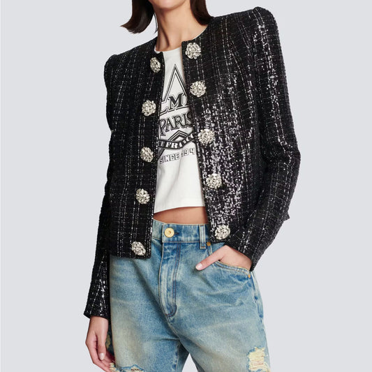 Spring Autumn Heavy Embroidery Sequ Diamond High Quality All Matching Women Coat Top