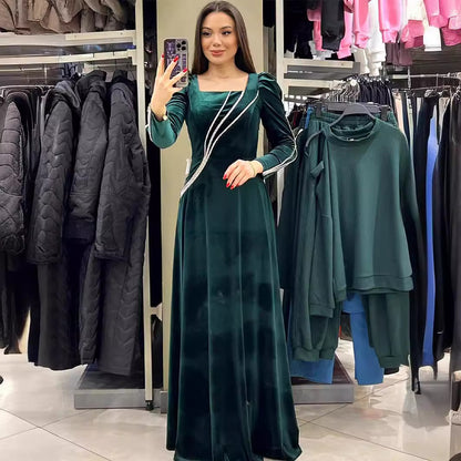 Robe Maxi à strass à manches longues pour femmes, automne