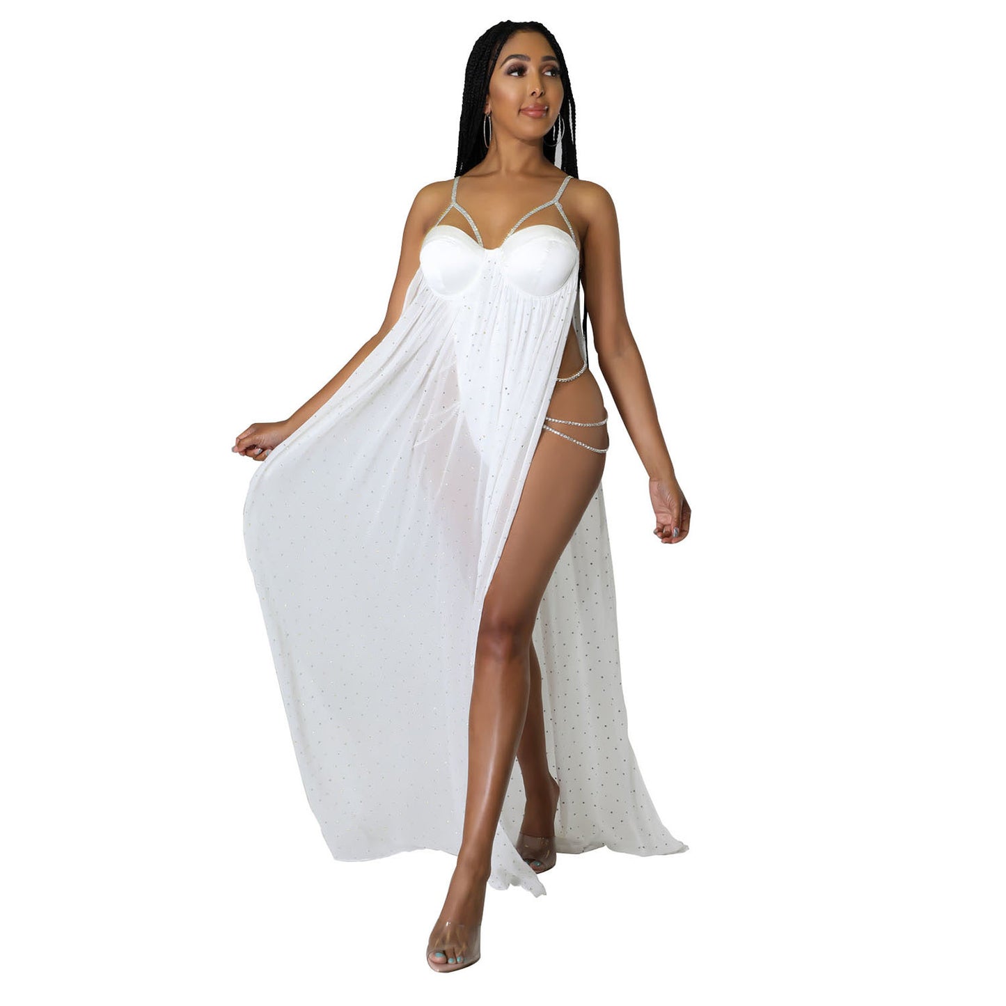 Robe d'été sexy en tulle et strass pour femme