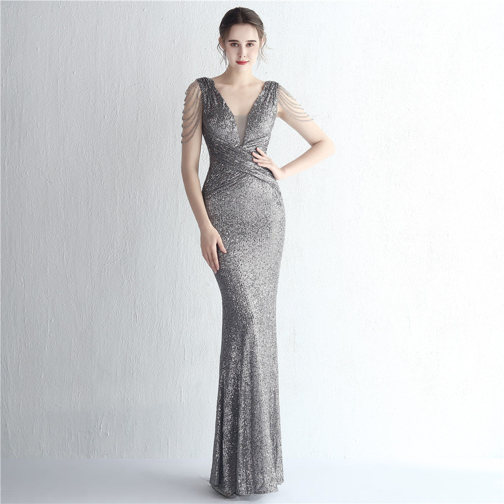 Sequin Ladies Cocktail Elegant Figure Flattering Long Sequined Queen Dinner Fishtail