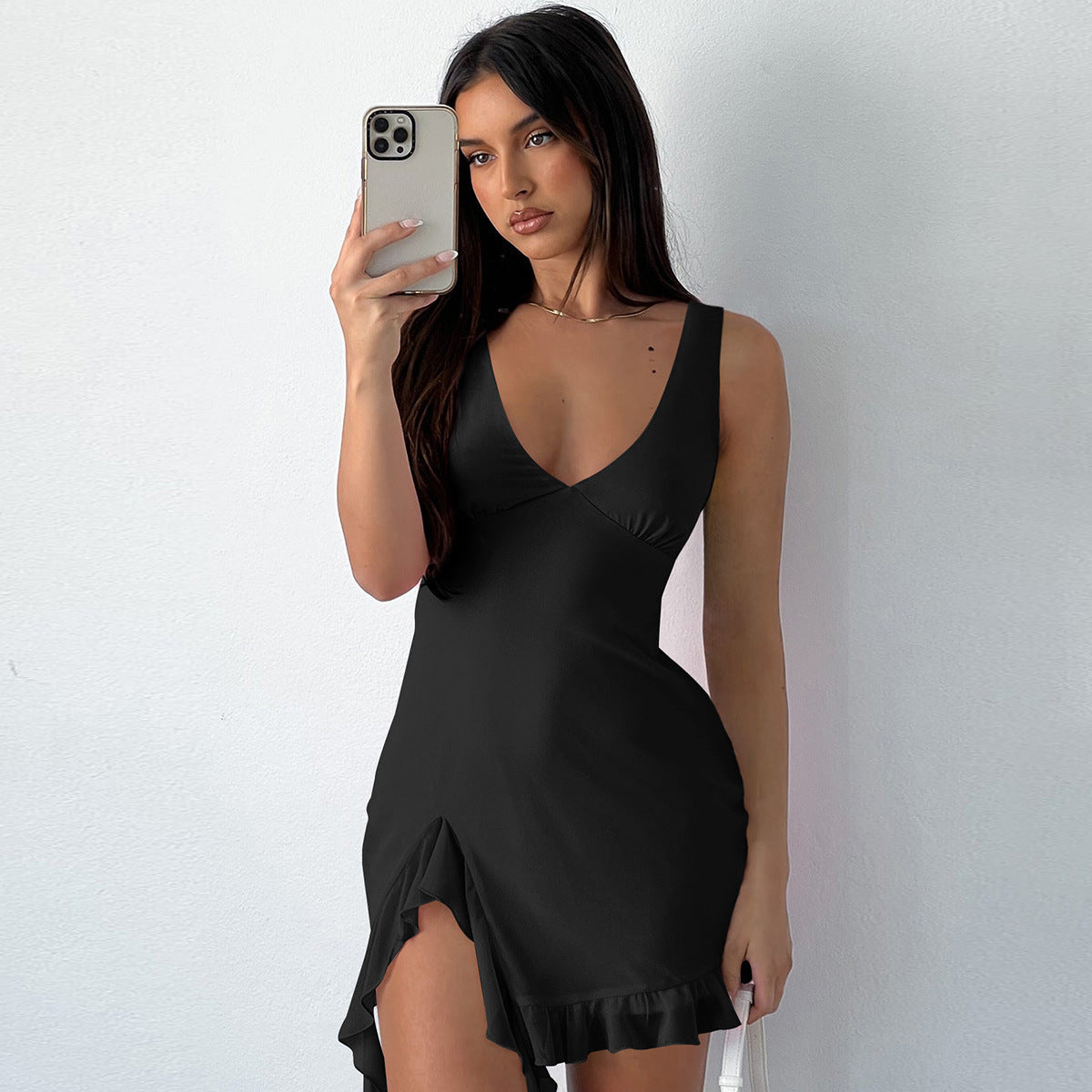 Sexy High End Women Clothing Suspender V neck Sexy Dress Summer