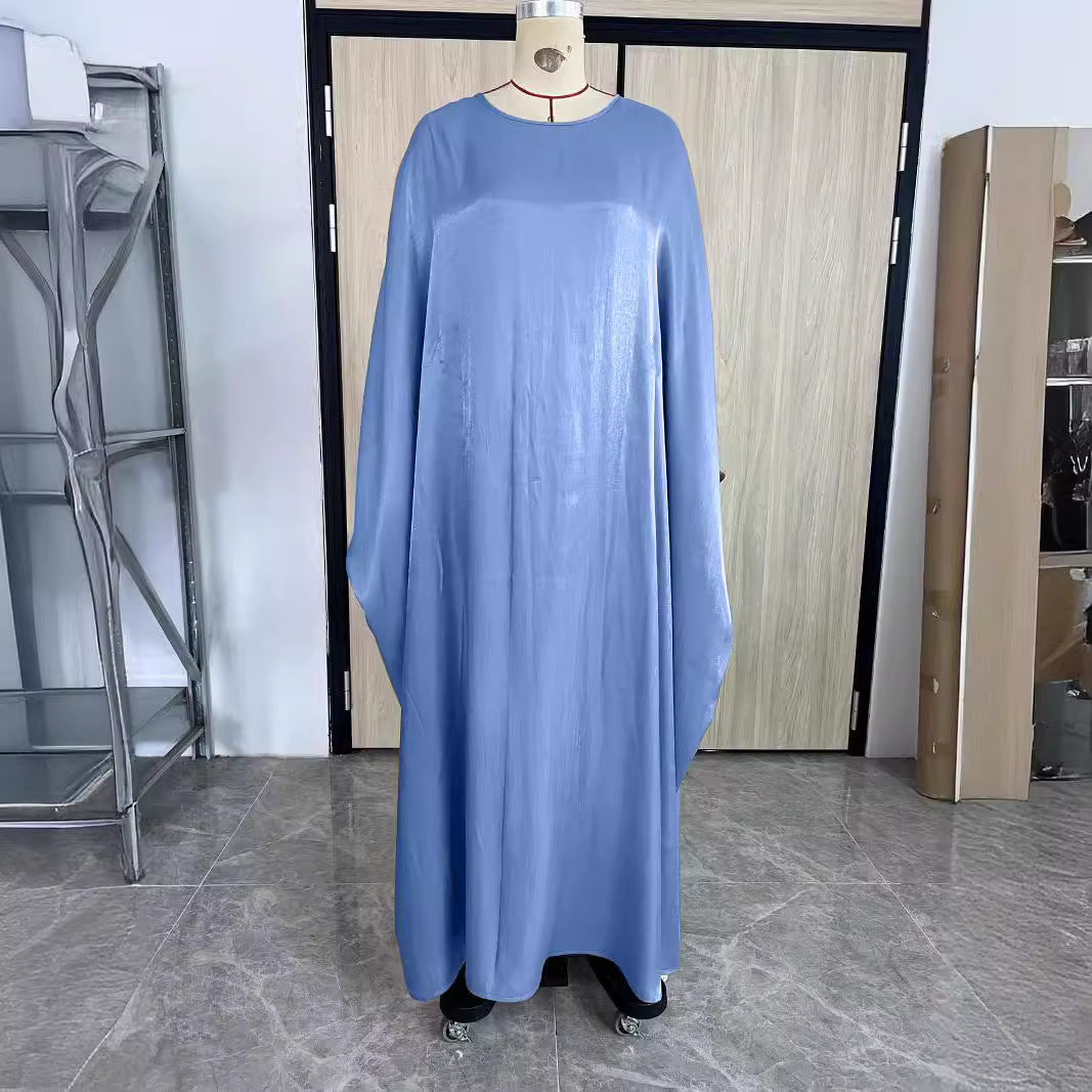 Vêtements d'été amples en Satin chauve-souris pour femmes, robe pleine longueur