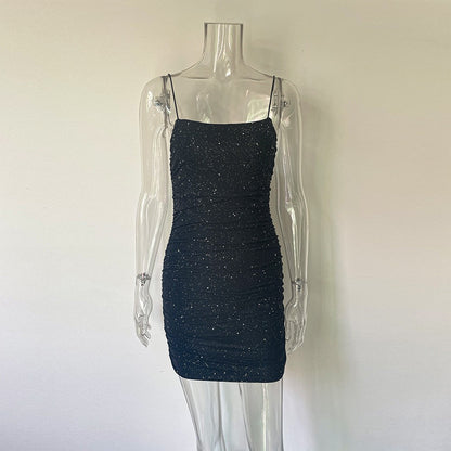 Sexy Spring Summer Sexy Glitter Sheath Mini Deep V Plunge Strap Dress