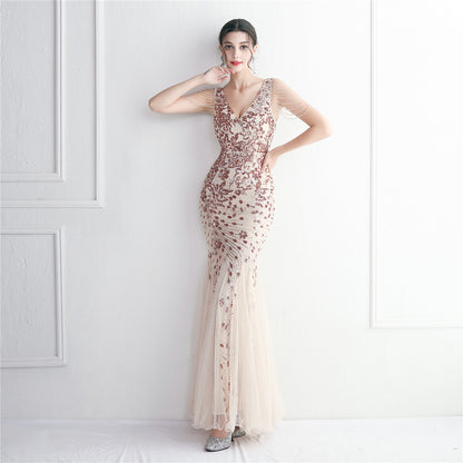 Sequin Mesh Craft Beaded Elegant Annual Meeting Long Fishtail Sequ Sexy Dress