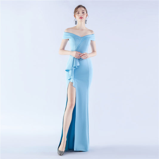 Classic Satin off Shoulder Long Evening Dress