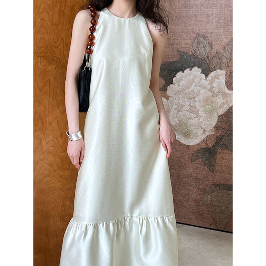 High Grade French Sleeveless Vest Dress Imitation Satin Halter Fishtail Dress