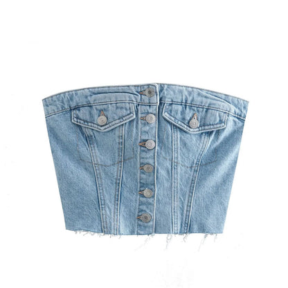 Femmes gilet coupe ajustée court Sexy haut de Denim personnalité Sexy Denim gilet