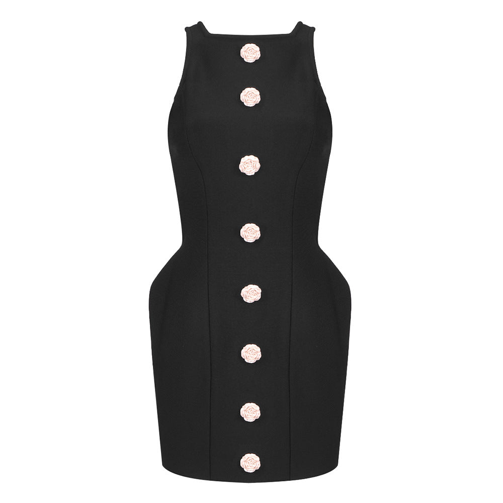 Arrival Slim Black Dress Dress Sleeveless Resin Buckle Bandage Dress