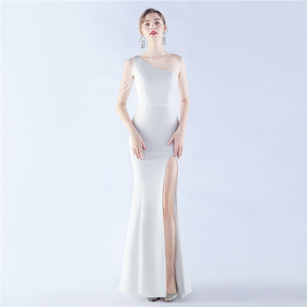 Satin Craft Beaded Wedding Celebration Exhibition Dress Dress