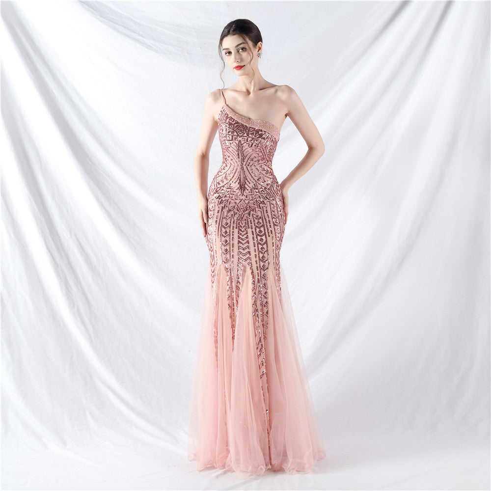 Dress Craft Beading Positioning Floral Sequin Stitching Mesh High End Evening Dress