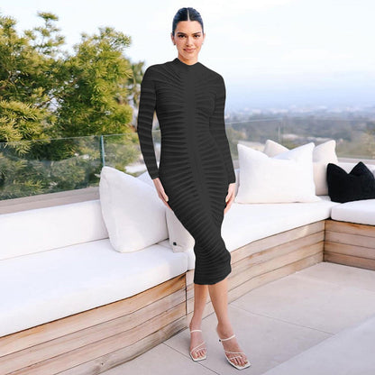 Fall Women Clothing Long Sleeve round Neck Slim Fit Sheath Elegant Knitted Bottoming Dress