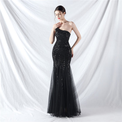 Dress Craft Beading Positioning Floral Sequin Stitching Mesh High End Evening Dress