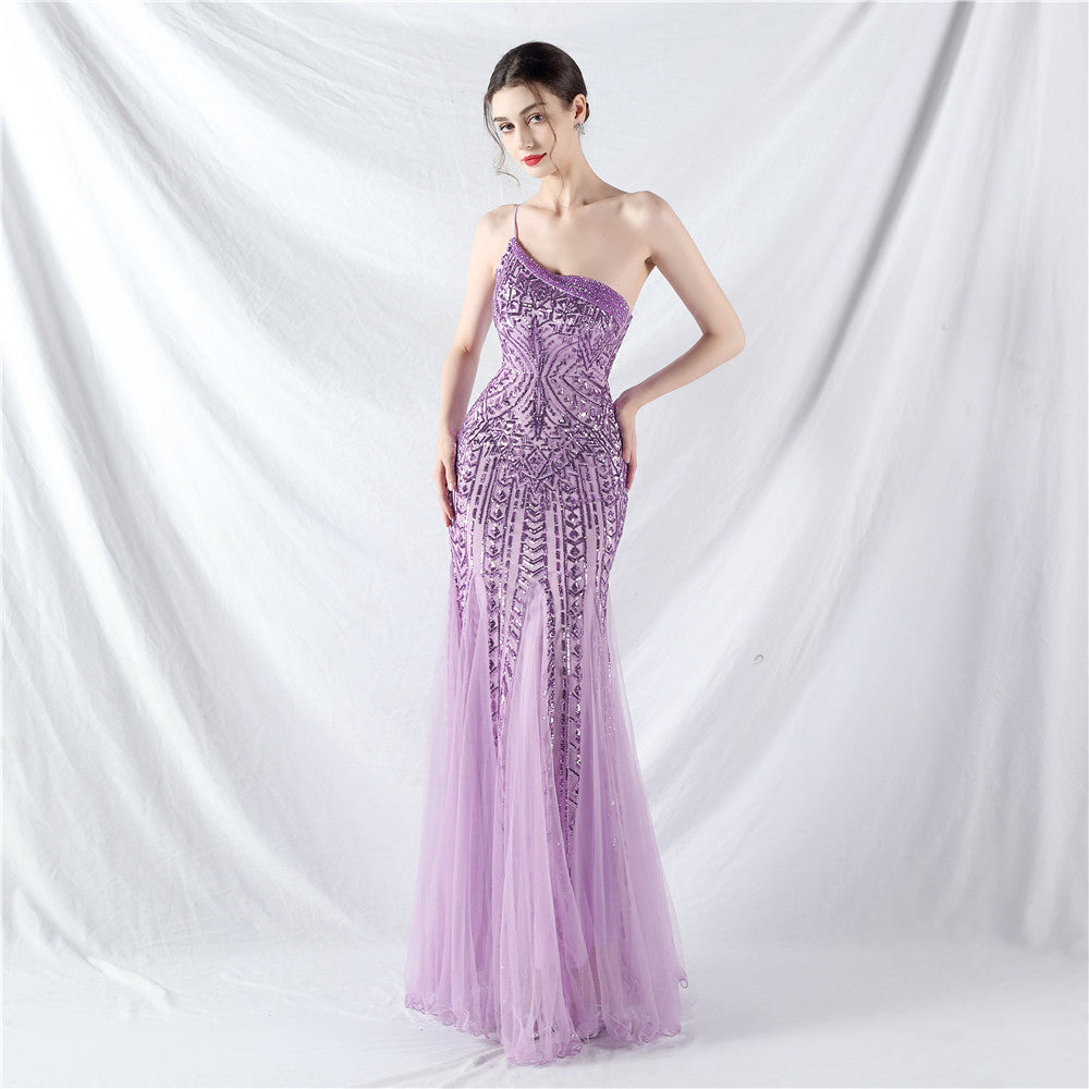 Dress Craft Beading Positioning Floral Sequin Stitching Mesh High End Evening Dress