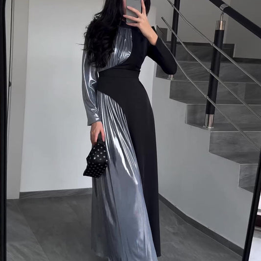 Spring Long Sleeve Slim Fit Belt Dress Women Clothing Irregular Asymmetric Maxi Dress