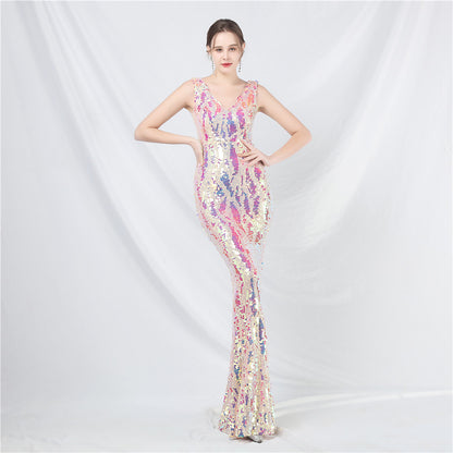 Design Colorful Sequin Long Evening Dress