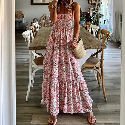 Summer Women Sexy Floral Bohemian Strap Dress