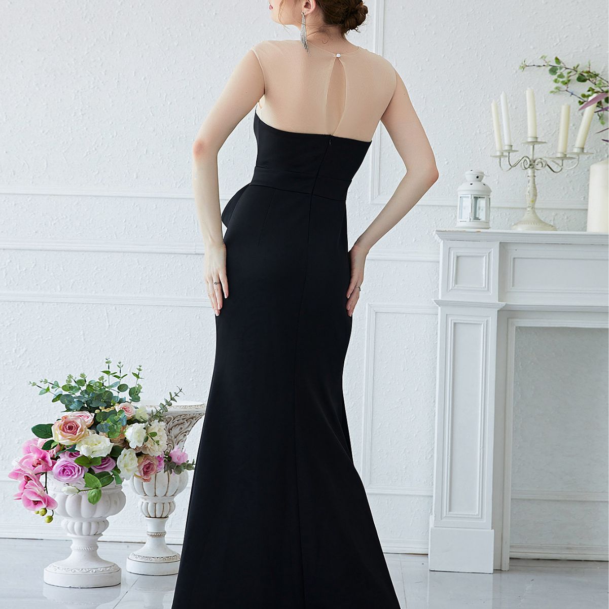 Evening Dress Rhinestone Stitching Sleeveless Prom Party Dress Fishtail Dress Slit Maxi Dress