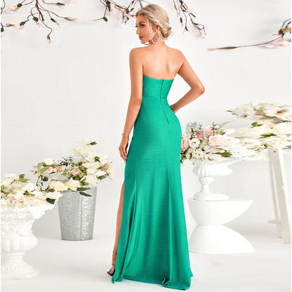 Middle East Green Tube Top High Waist High Slit Bridesmaid Dress Fishtail Dress Evening Maxi Dress Dress