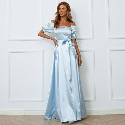 Robe de soirée de mariage élégante, col unique, mi-longue, haut de gamme, enveloppée sur la poitrine, robe trapèze pour femmes, robe de bal formelle