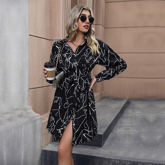 Women Clothing Printed Shirt Long Sleeved Dress for Women Early Autumn