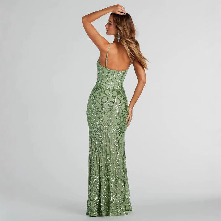 Arrival Dress Sexy Strap Backless High Slit Ladies Sequined Dress