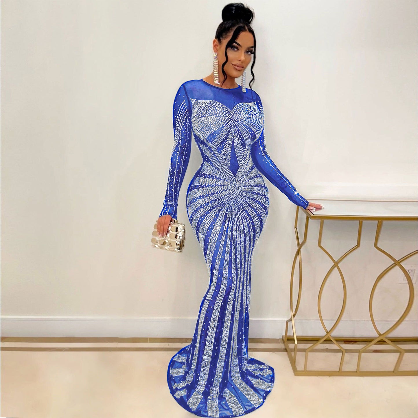 Women Sexy Rhinestone Mop Dress Nightclub Uniforms