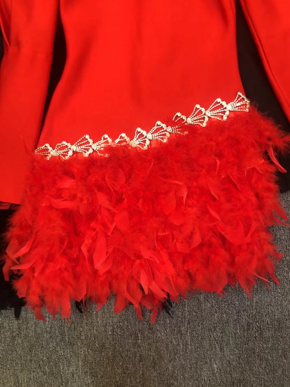 Star Internet – robe à manches longues en plumes de diamant pour femmes, vêtements élégants à bandes