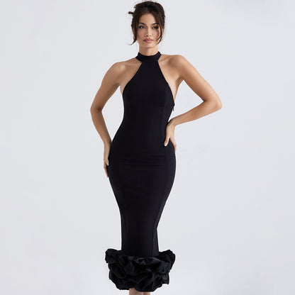 Vestido sexy sin mangas con vendaje y volantes, elegante y a la moda para damas