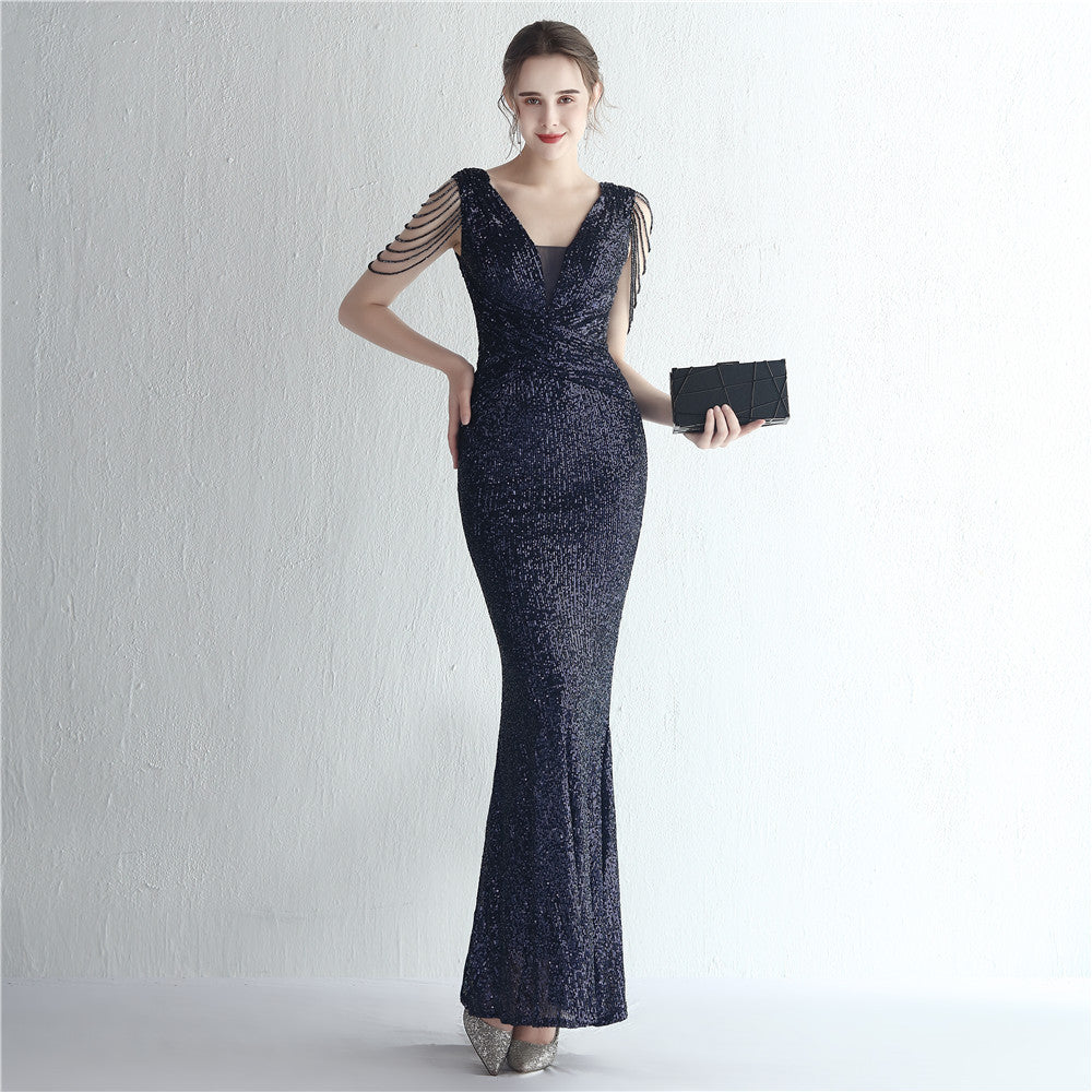 Sequin Ladies Cocktail Elegant Figure Flattering Long Sequined Queen Dinner Fishtail