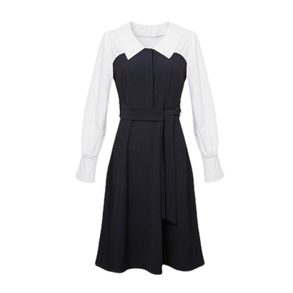 Spring Autumn Elegant Dress False Two-Piece Patchwork Professional Mid Length Dress