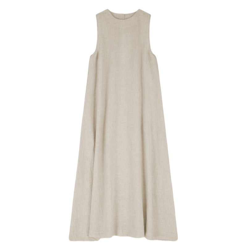 Robe Maxi en coton et lin, style pastoral français, sans manches, dos nu, ajouré, Niche décontractée, ample, été