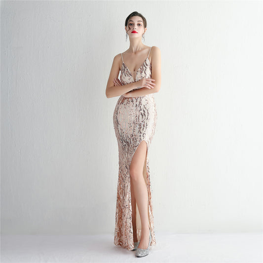 Robe longue à paillettes, robe de cocktail, coupe ajustée, élégante, superbe, queue de poisson